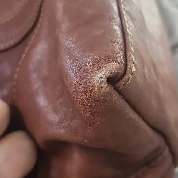 FRYE Melissa Dark Brown CognacDomed Leather Satchel Bag Double Rolled Handles - Picture 12 of 13